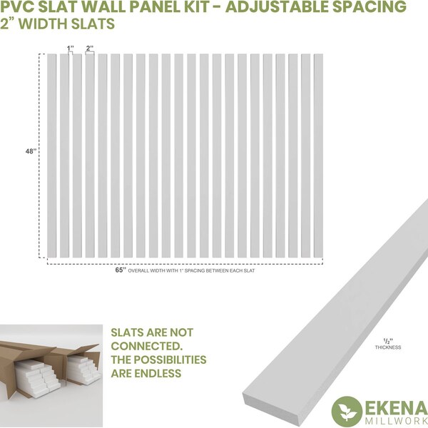 48H X 1/2T Adjustable PVC Slat Wall Panel Kit W/ 2W Slats, Unfinished Contains 22 Slats